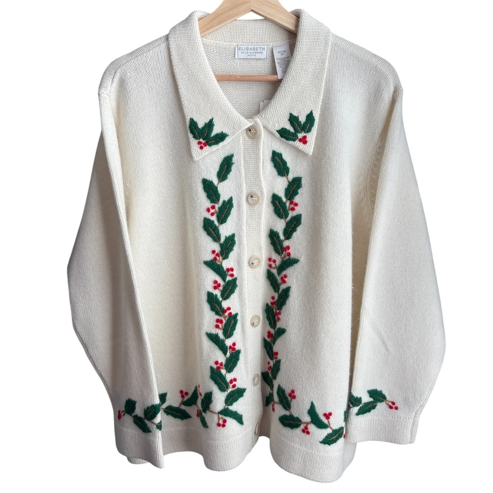 Vintage Liz Claiborne Christmas Cardigan Sweater Size S Lambswool Winter Cozy
